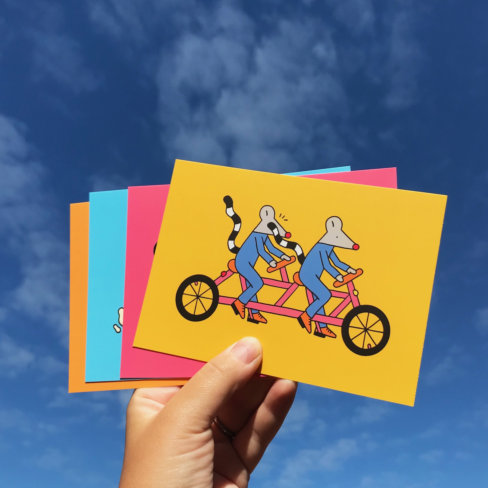 kaartenset illustratie muizen op een tandem