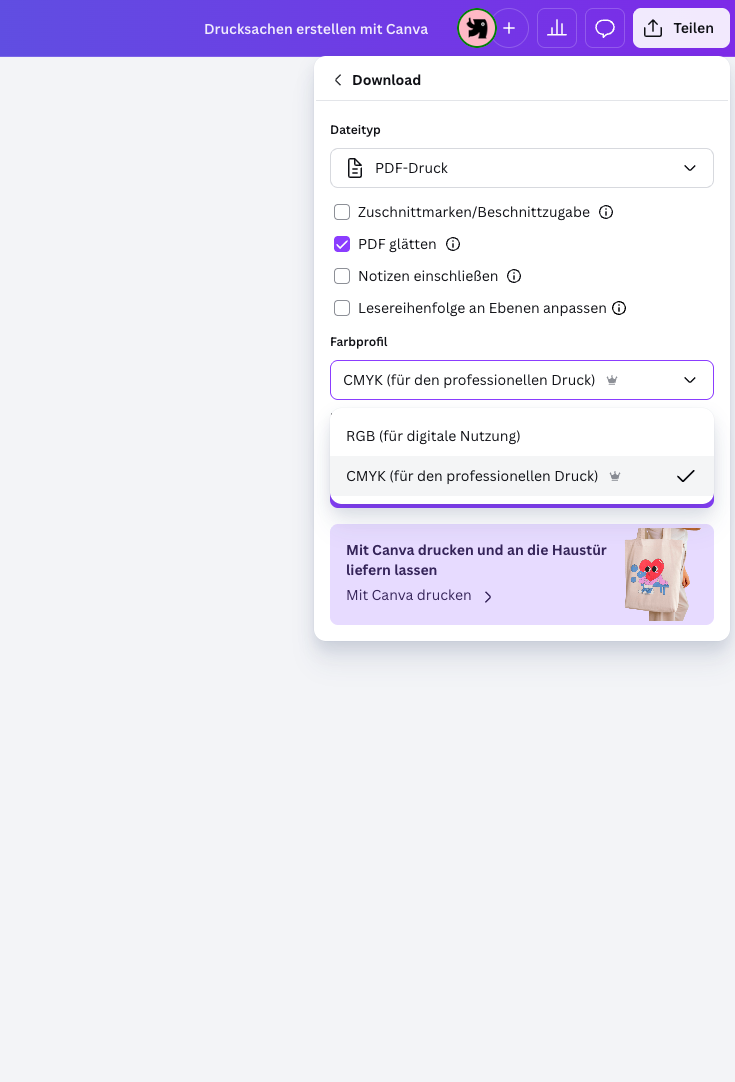 Datei in Canva Pro exportieren