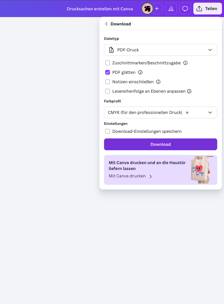 Druckdatei in Canva Pro erstellen