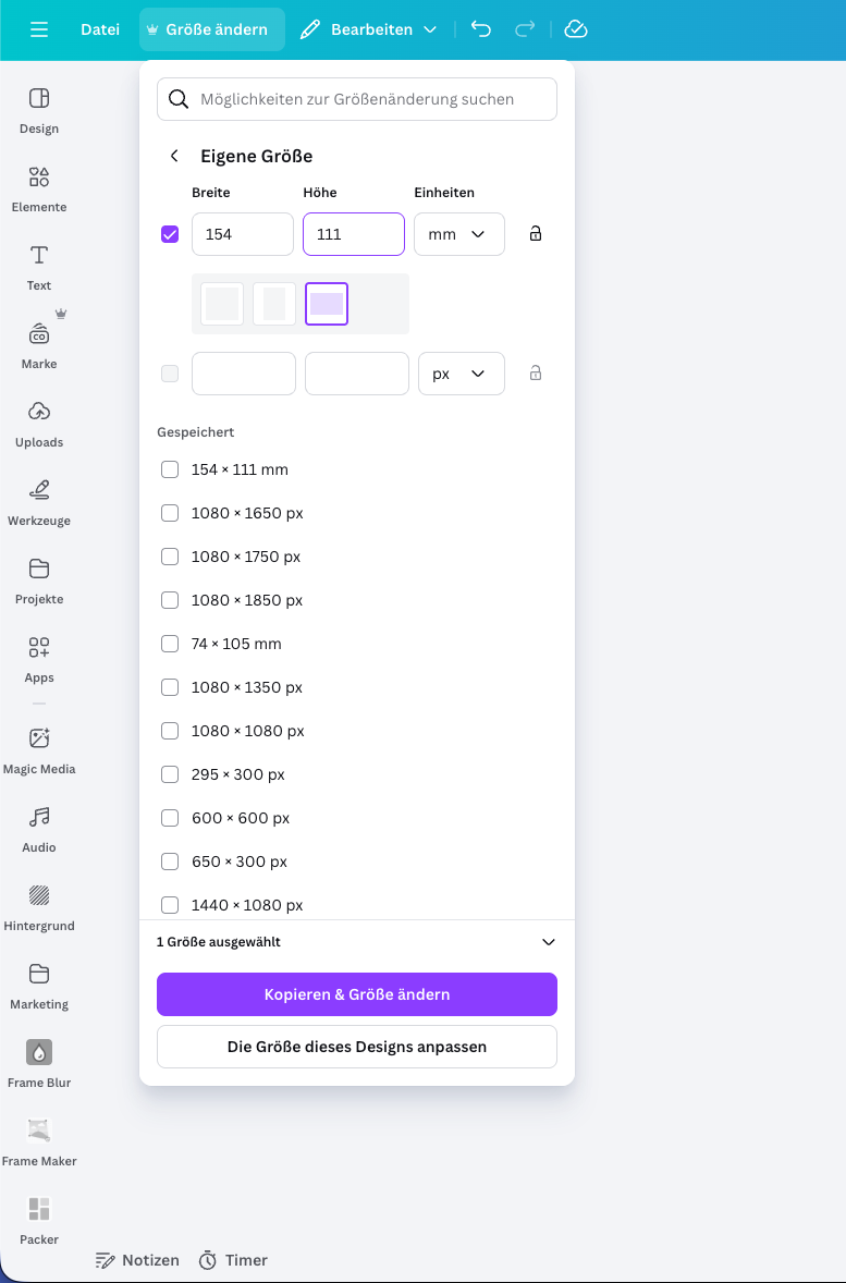 Format bearbeiten in Canva Pro
