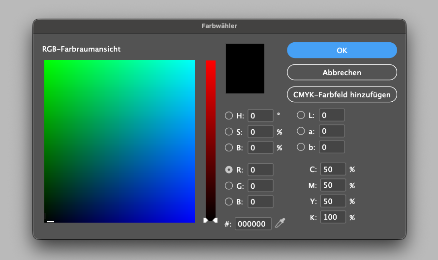 Aufbau tief schwarze Farbe