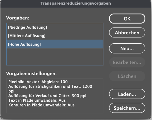 Einstellungen Transparenzen