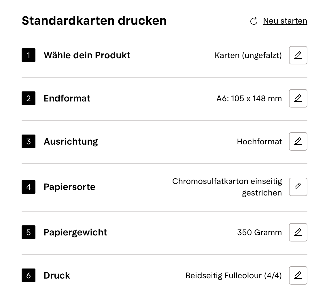 Spezifikationen wählen