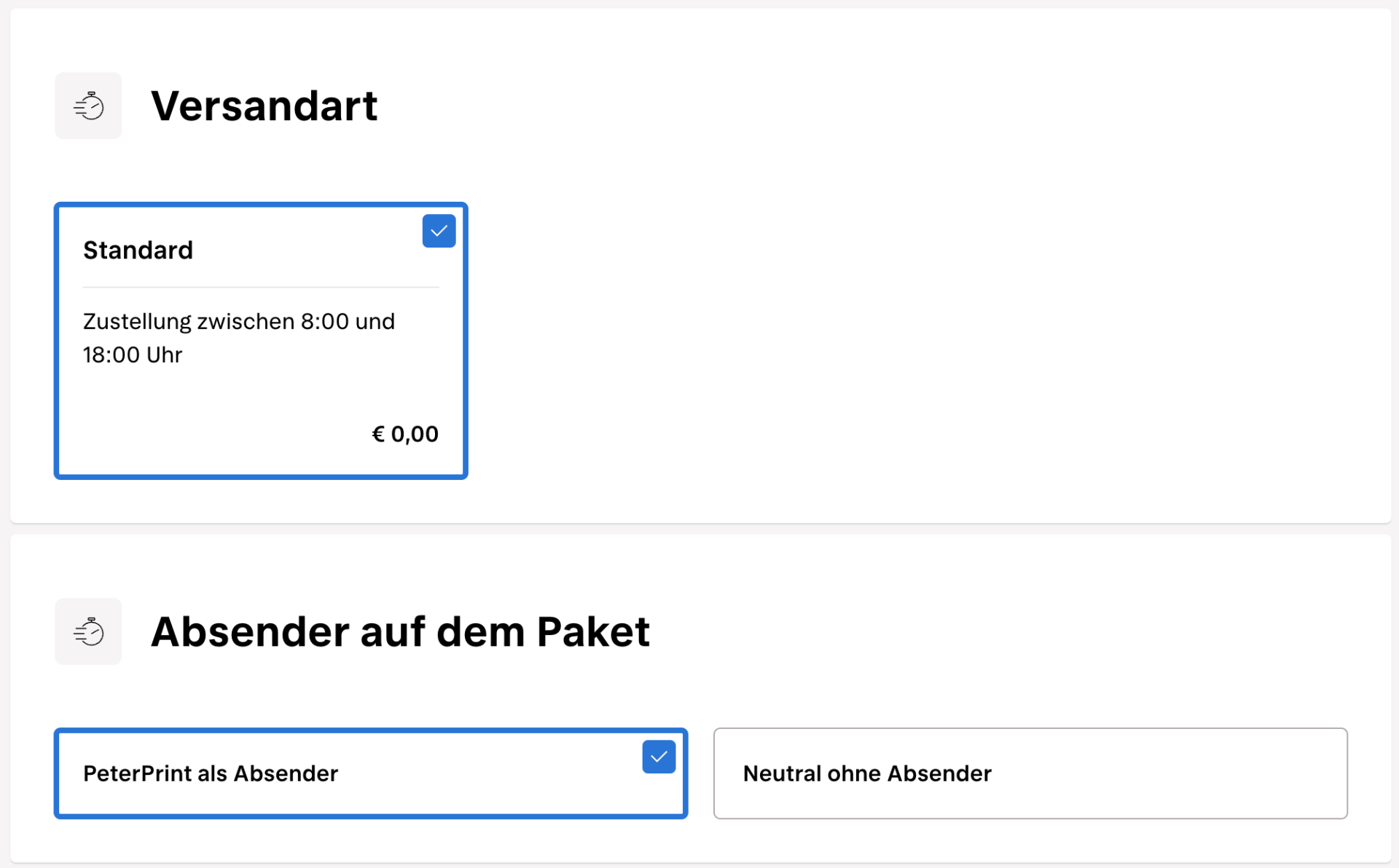 Versandoptionen PeterPrint