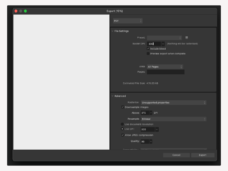 PDF exportieren in Affinity Publisher 2