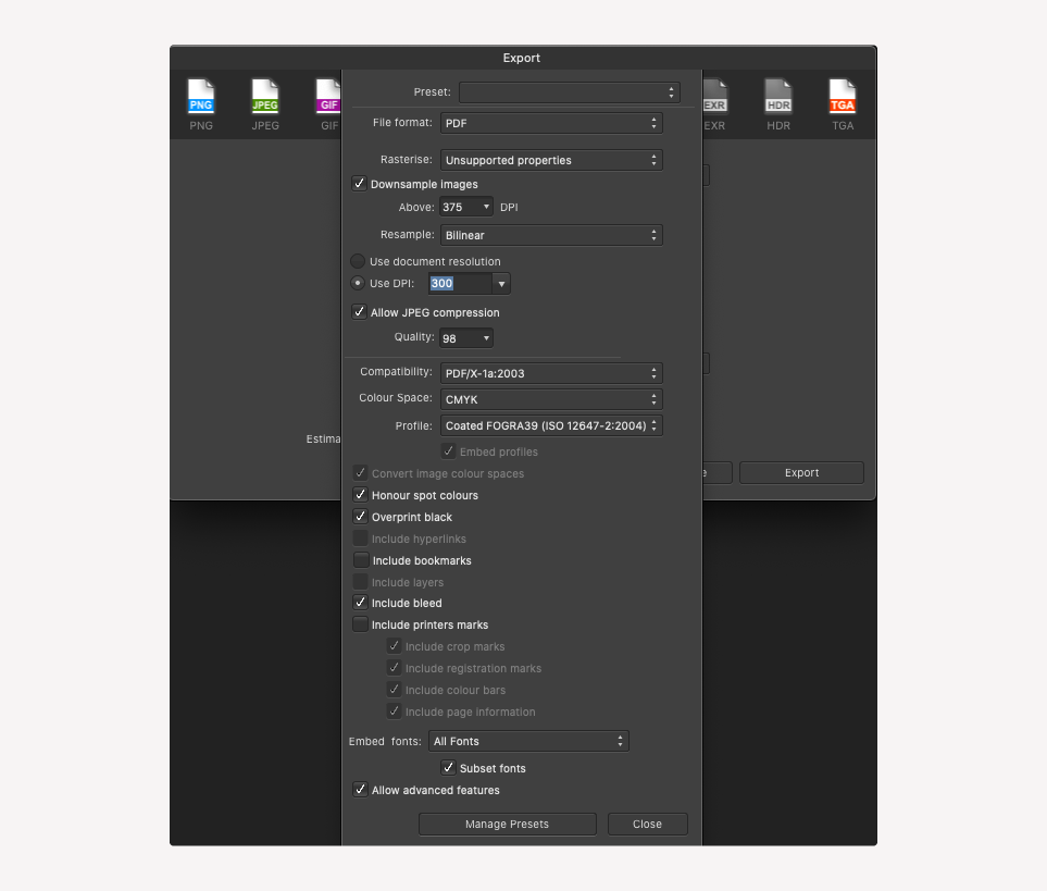 PDF speichern in Affinity