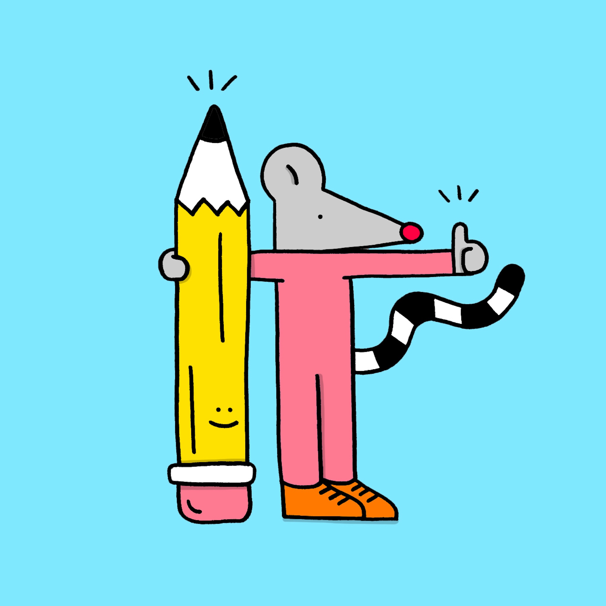 illustratie van een muis die een potlood vasthoudt